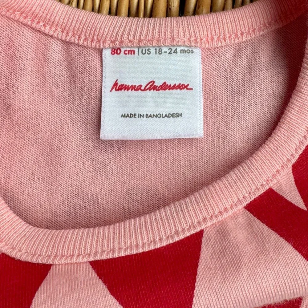 HANNA ANDERSSON Love Hearts Dress Baby 18-24 80 Pink Red Heart Print Valentines - Picture 5 of 6